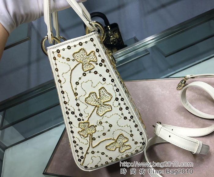 DIOR迪奧 Lady Dior 五格刺繡幸運草 光滑小牛皮 袖珍手提包 可手提亦可肩背或斜挎  zdo1350